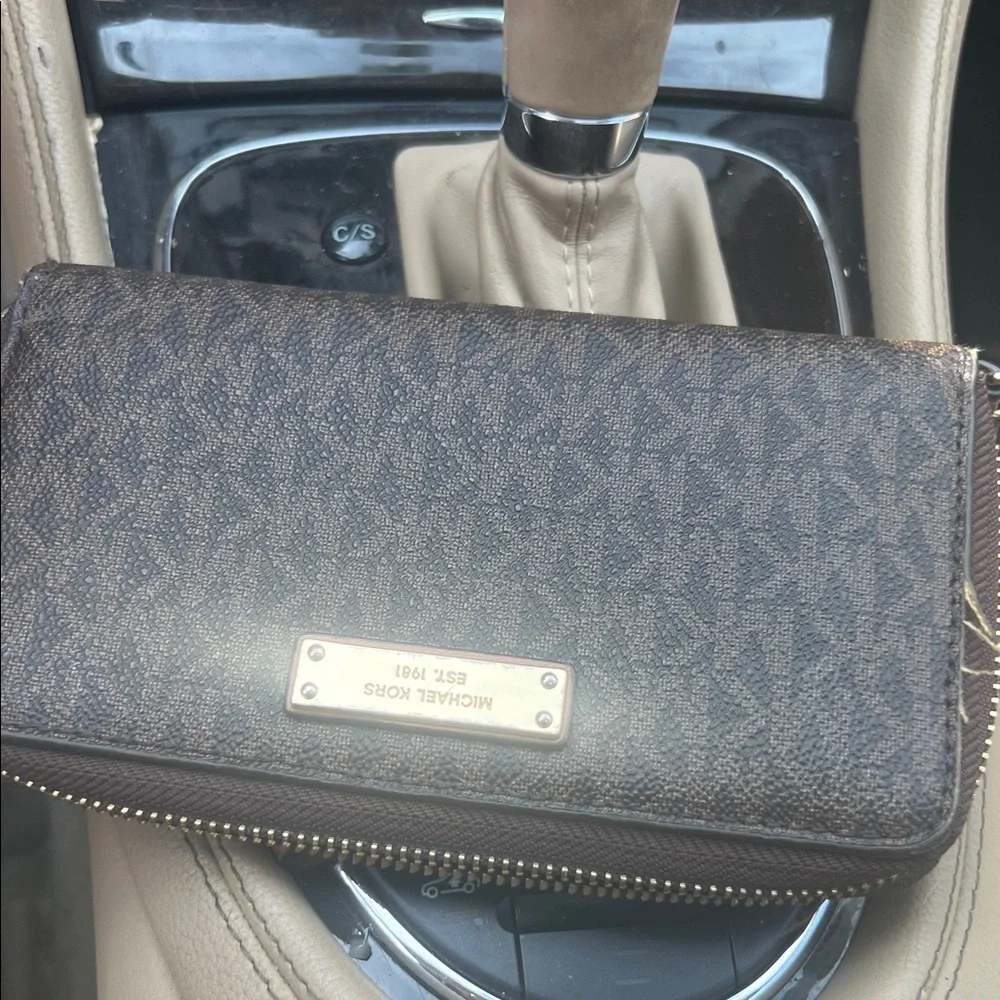 Michael Kors Dark Brown Wristlet with Gold Accents